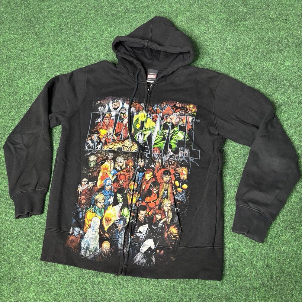Marvel Civil War Mad Engine Full Zip Hoodie Mens Small Black Graphic Sweatshirt